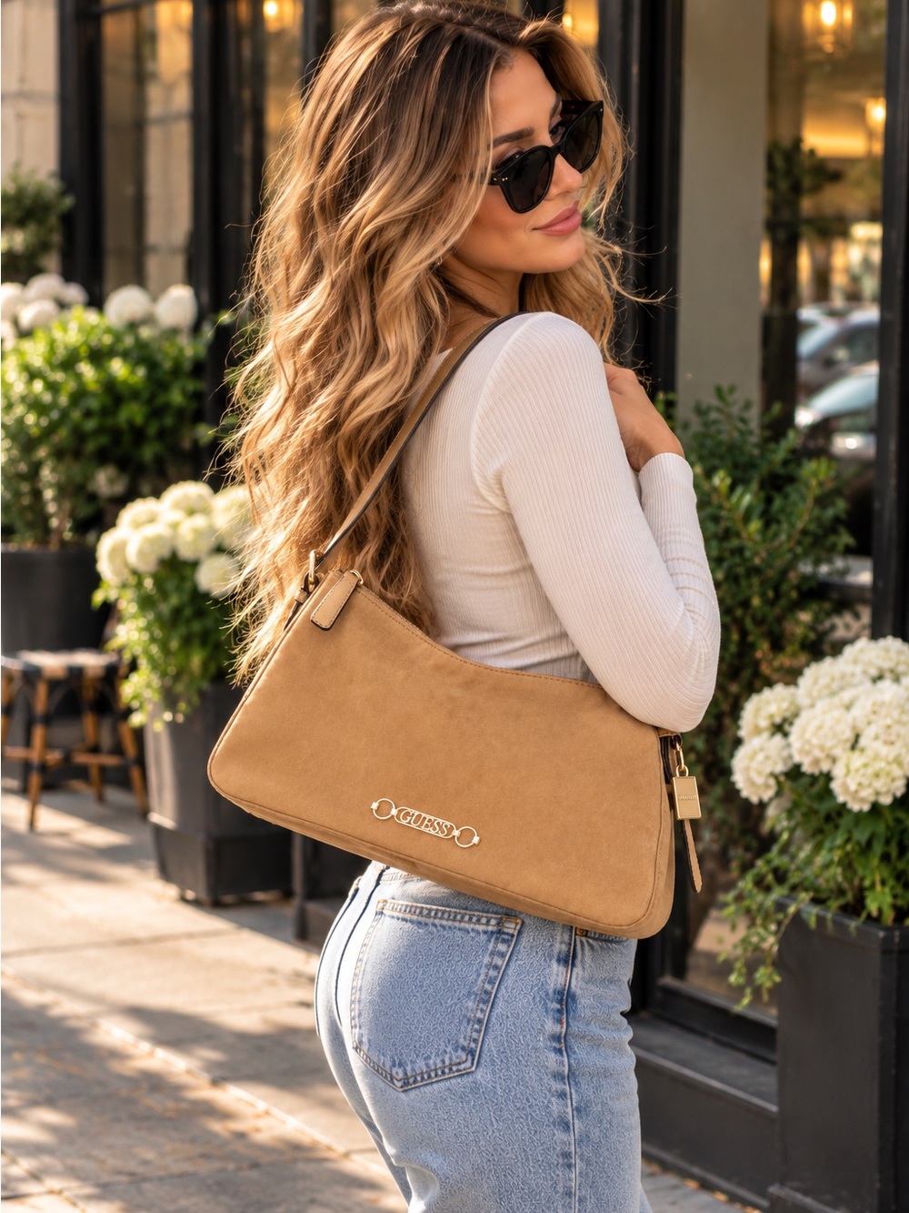 New GUESS Tan Suede Shoulder Bag